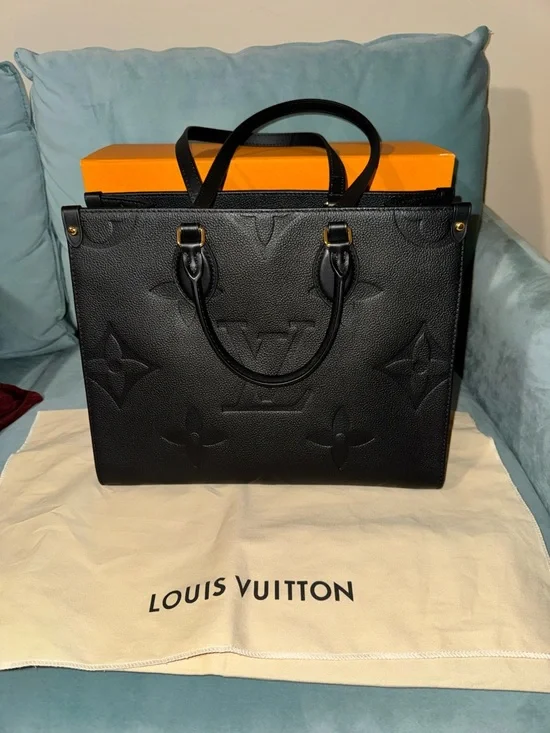 Louis Vuitton Black Embossed Monogram OnTheGo MM Tote-Like New - Picture 3 of 15